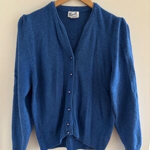 Vintage Blue Pearl Button Knit Cardigan